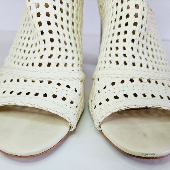 Sam Edelman Evie Basket Weave Open Toe White Sling Back Booties Sandals Heels 6 - Picture 11 of 11
